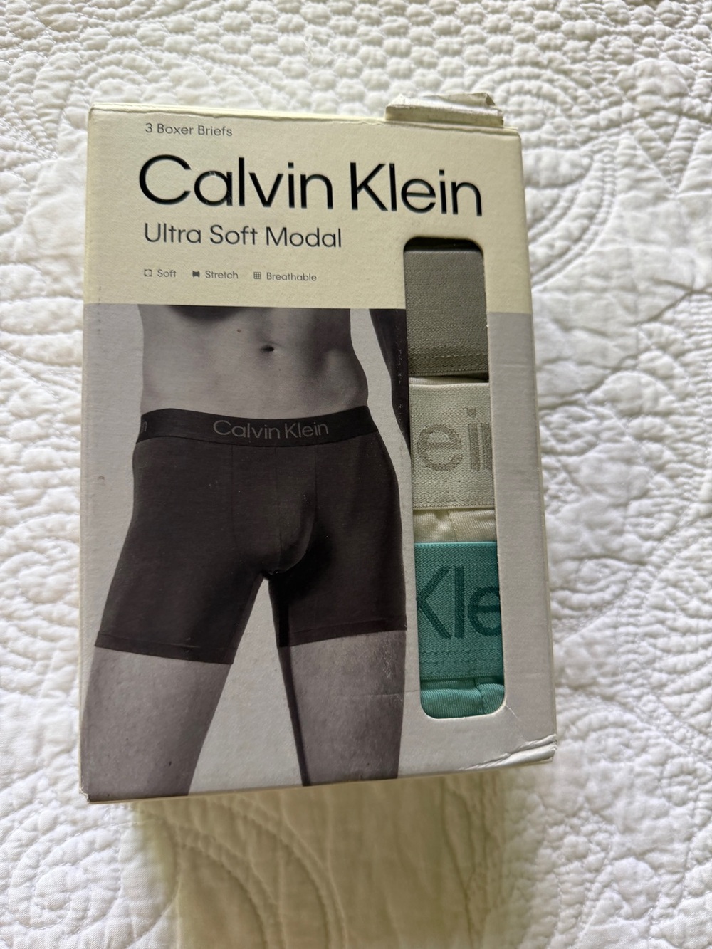 Calvin Klein 3-Pack Ultra Soft Modal Boxer Briefs - White, Gray, Teal Size Large